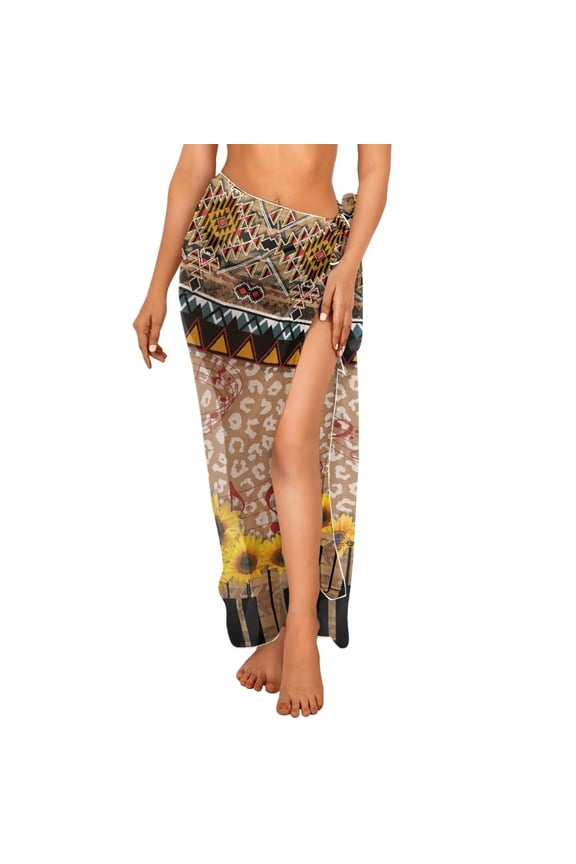 Swimsuit Coverup for Women Aztec Sunflower Leopard Print Chiffon Scarf Blouse for Swimwear Sheer Sarong Wrap Skirt for Travel
