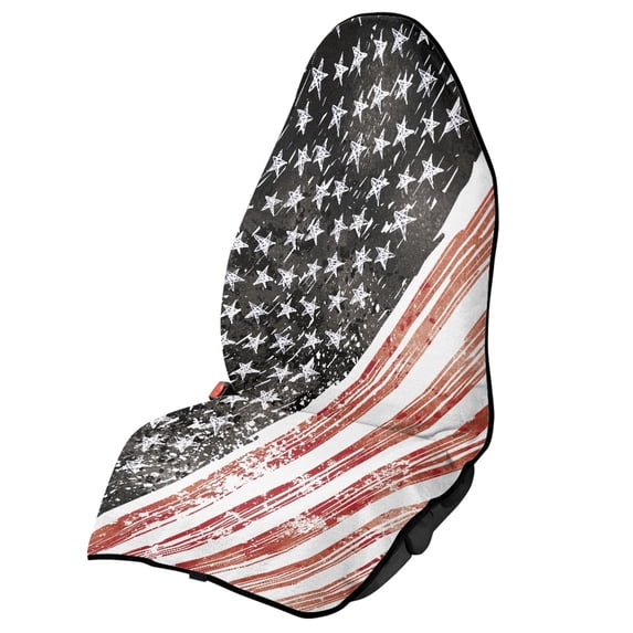 Uourmeti Terry Cloth Car Seat Cover Machine Washable, Compatible with Truck Seat Van, Bucket Seat Protector Fit for Sedan Vehicle, Distressed American Flag 1 Pack