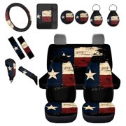 Uourmeti Texas Flag Car Seat Cover Set 14 Pack Slip-Resistant Vehicle Front Back Seats Cushions Sets with Armrest Mat, Gear Shift Pad Automotive Interior Accessories
