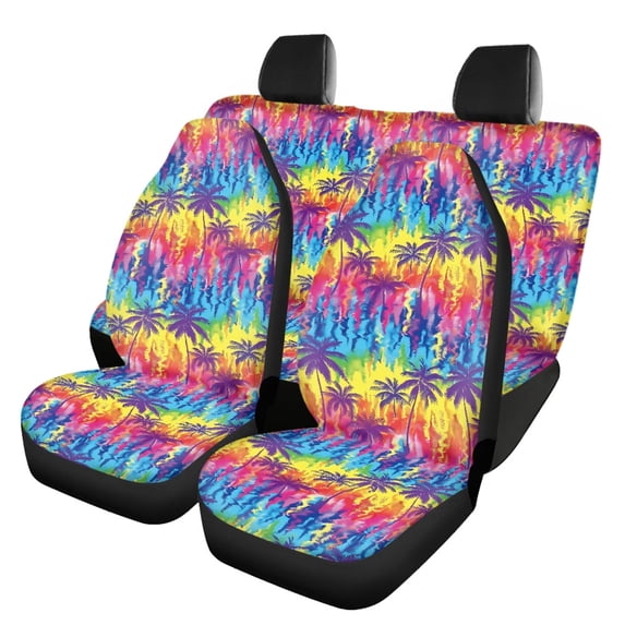 Uourmeti Tie-Dye Coconut Tree Print Car Seat Covers Anti-Slip Car Seat Covers Full Set, Lightweight Compatible with SUV Truck
