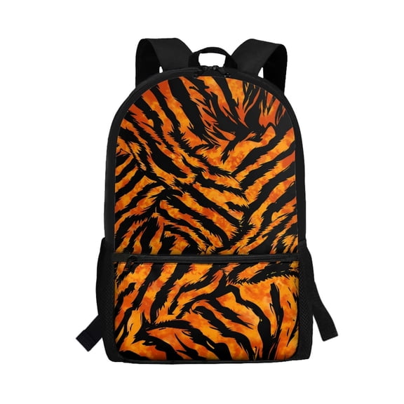 Uourmeti Tiger Stripe Adjustable Buckle Polyester Backpack, 17 Inch Big Capacity School Backpack Smooth Zippers School Bag for Teenagers