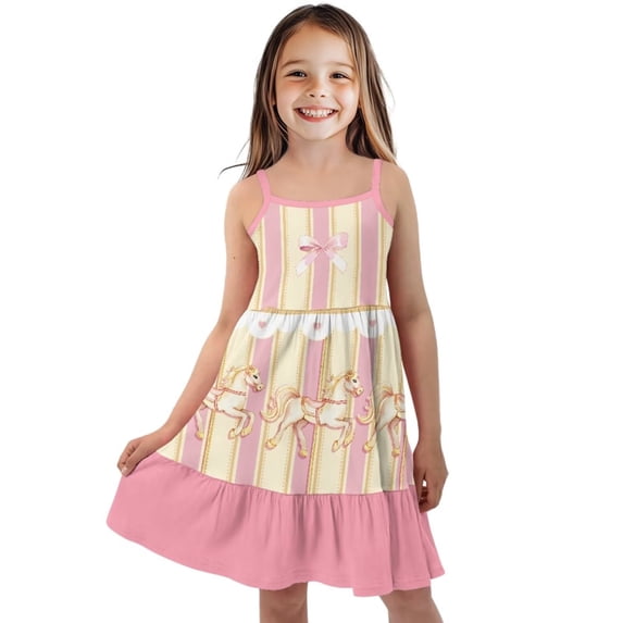 Uourmeti Toddler Girls Horse Dresses Kids Summer Sundress Sleeveless A Line Tiered Swing Dress for Girls Causal Soft Midi Dresses for Party School