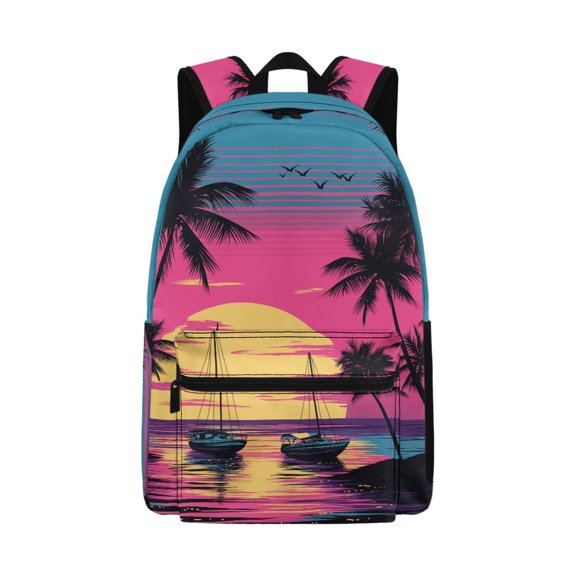 Uourmeti Trendy Casual Backpack featuring Retro Tropical Sunset Palm - Perfect for Daily Commute and Weekend Travel