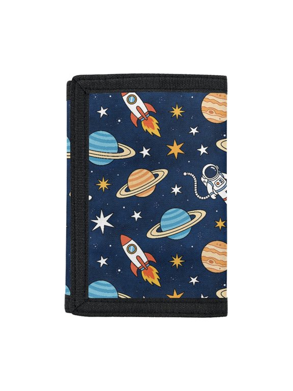 Trifold Purse Space Planets Portable Kids Trifold Wallet for Sports, Elastic Polyester Lightweight Children's Wallet