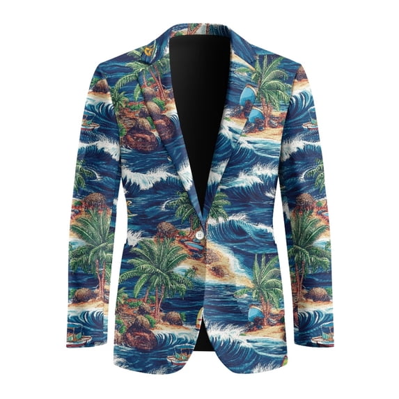 Uourmeti Tropical Island Scene Polyester Sports Coat with Tailored, Single Breasted Classic Fit Suit Jackets for Business