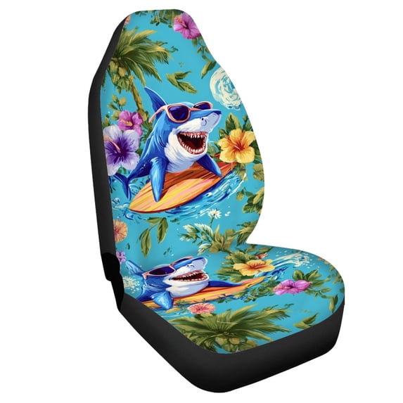 Uourmeti Tropical Surfing Shark Print Seat Covers for Cars Colorfast Front Car Seat Cover Anti-Abrasion Stretchy 1 Piece Compatible with Truck Automobile