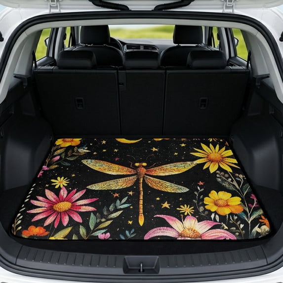 Uourmeti Trunk Cover for Pet Floral Dragonfly Print, Easy to Clean Cargo Mat, Durable Washable 29" x 39"