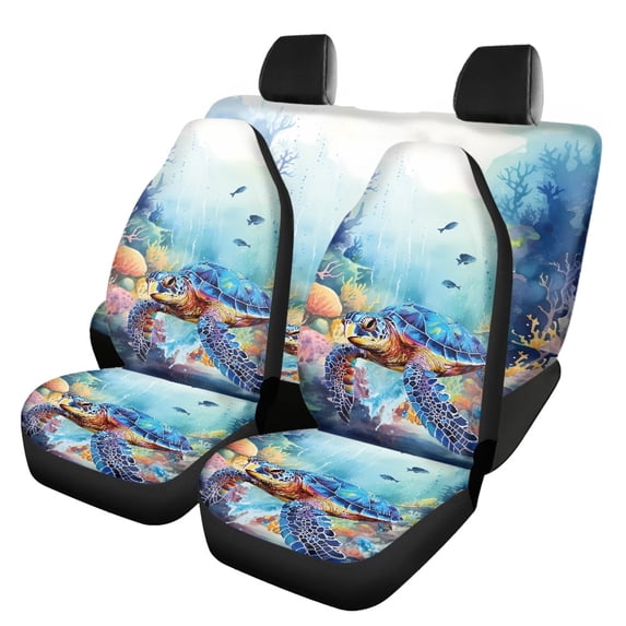 Uourmeti Turtle Pattern Car Seat Covers Full Set Anti-Slip Car Front & Rear Seat Covers Breathable Interior Car Seat Cover Full Set Fit for Van Truck