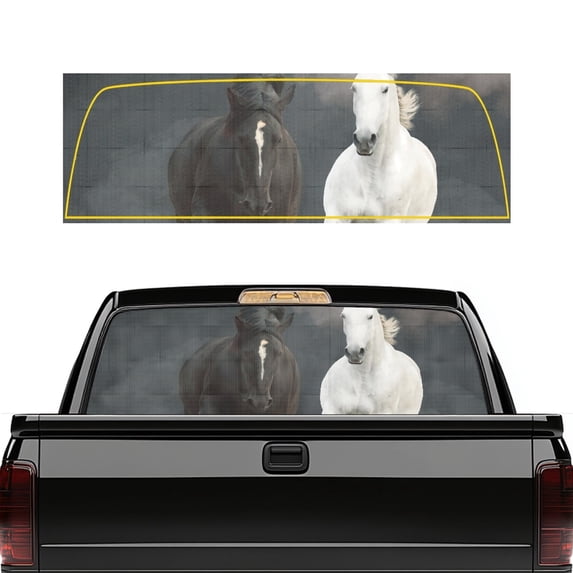 Uourmeti Two Horses Pickup Truck Rear Window Decal 66.9 x 22.4 Inch, Fade Resistant See through Vinyl Perforated Stickers for Most Pickup Trucks