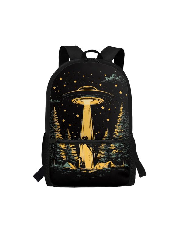 UFO Camping Alien Print Large Capacity Backpack for Outdoor School, Trendy Durable School Backpack Fashion Student Bookbag