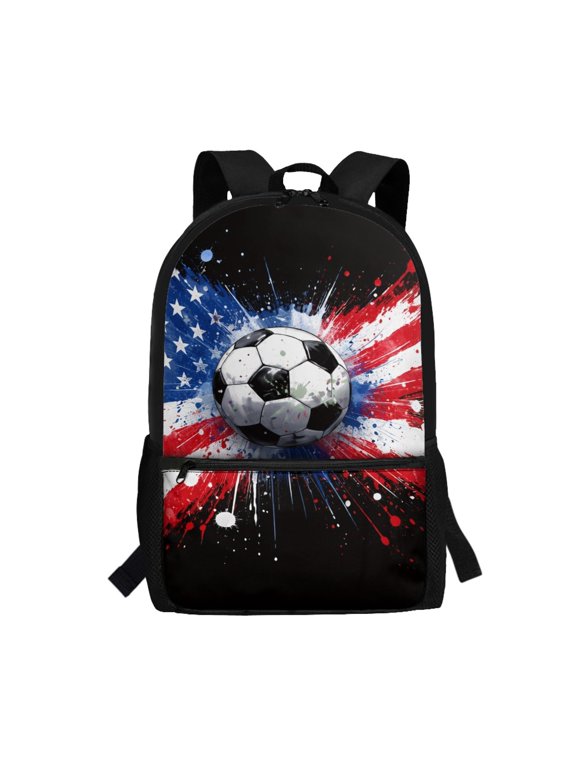 US Flag Soccer Ball Daypack, Not Easy To Fade Backpack 17 Inchs Personalized School Backpack for Travel Work