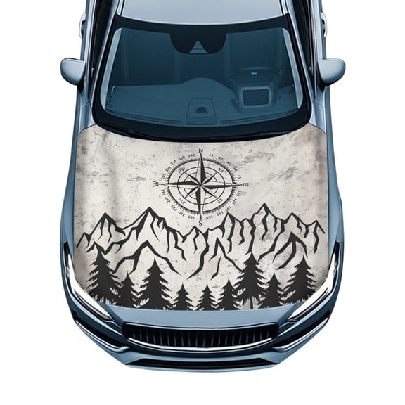 Uourmeti UV Resistance Car Hood Cover Protector for SUV Trucks Van, Elastic Car Cover, Auto Decoration Compass Mountain Print Car Accessories