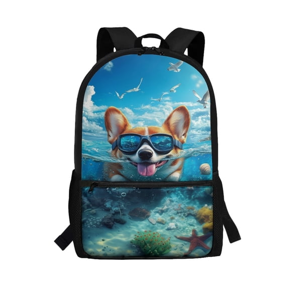 Uourmeti Underwater Corgi with Diving Goggles Print Polyester Backpack for Men, 17 Inch Lightweight School Backpack for Travel Shopping