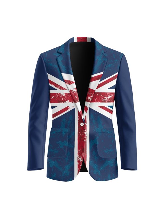 Union Jack Flag Print Polyester Men's One-Button Twill Blazer with Slim, Lightweight Slim Fit Men's Fashion Casual Suit Tops for Prom
