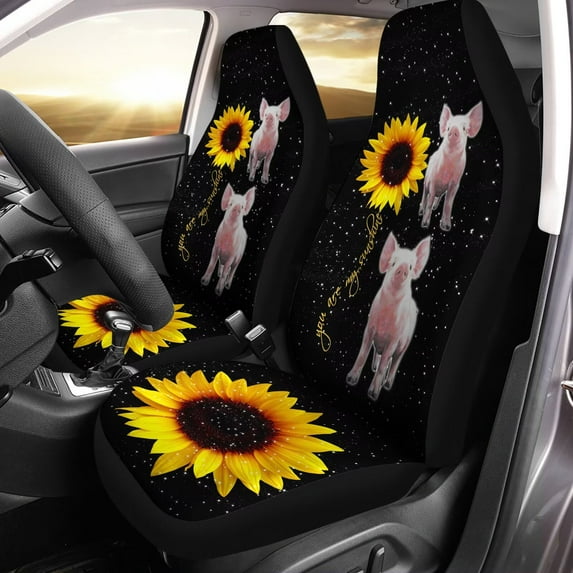 Uourmeti Universal 2pcs Front Seat Cover, Cute Piglet Sunflower Print Durable Car Seat Protector, Vehicle Seat Protector for Auto Sedan SUV Truck Auto Accessories