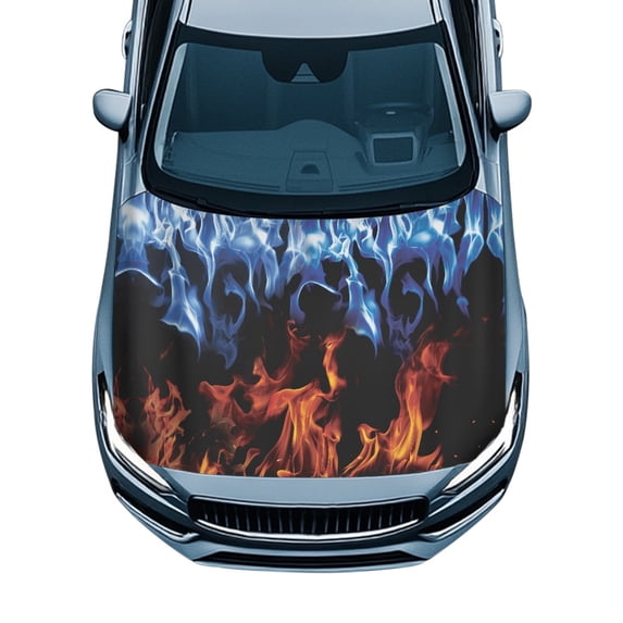 Uourmeti Universal Fit Car Hood Cover, Gradient Flame Auto Hood Cover Protection, Stretch Swimsuit Fabric Easy to Clean 59.05x39.37 in Car Hood Cover Protector for Pickup Trucks SUV Sedans