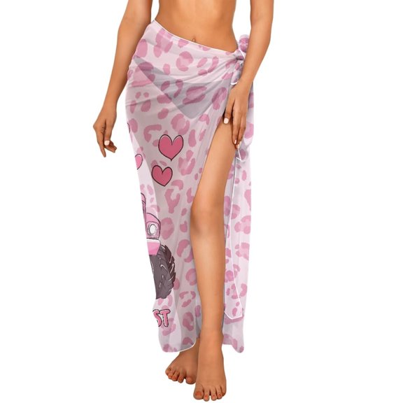 Uourmeti Valentine Lightweight Sarong Coverups for Women Car Leopard Print Chiffon Long Bikini Wraps Bathing Suit Swimsuit Scarf