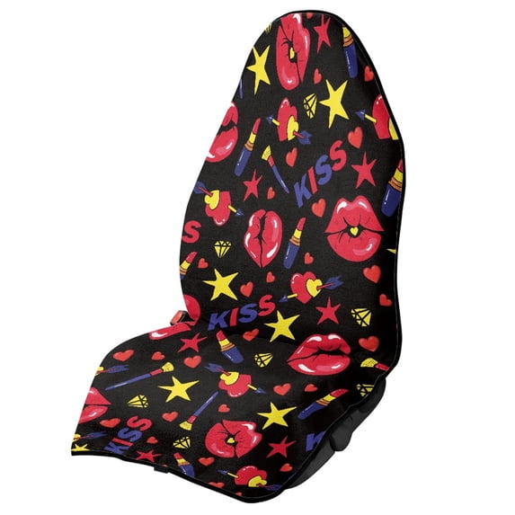 Uourmeti Valentine's Day Terry Cloth Car Seat Cover Featuring Red Lips Kiss, Sweat Proof Waterproof Front Seat Cover for Cars Trucks SUVs