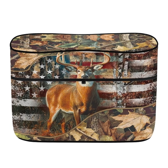 Uourmeti Vintage American Flag Deer & Camo Leaf Camper Propane Tank Cover for Winter Trips, Polyester Propane Tank Cover Table Dual Propane Tank Cover for RV