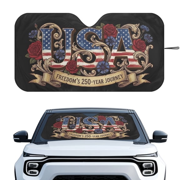 Uourmeti Vintage USA Flag Floral Windshield Sun Shade - Celebrate Freedom's 250-Year Journey | Blocks UV Rays & Keeps Car Cool