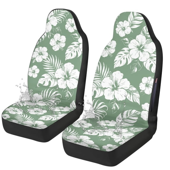 Uourmeti Washable Car Seat Cover for Auto Polyester Elastic Back Vehicle Seat Covers, Green Hibiscus Floral Pattern