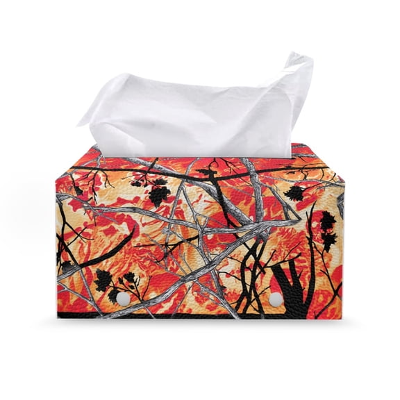 Uourmeti Water Resistant Rectangle Tissue Box Cover with Autumn Branches Pattern, PU Leather Organizer Holder for Bathroom and Office Desk