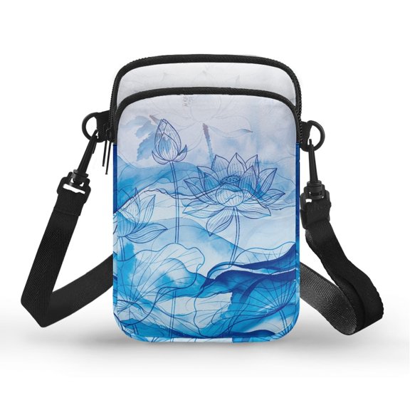 Uourmeti Watercolor Crossbody Bag, Portable Cell Phone Purse Polyester Double Zipper Cell Phone Purse Wallet for Running Shop
