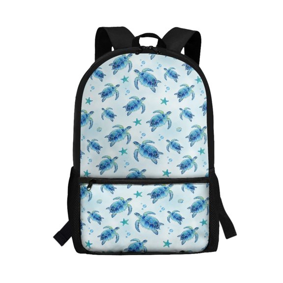 Uourmeti Watercolor Sea Turtle & Starfish Pattern Backpack, Adjustable Padded Straps School Backpack 17 Inch Personalized Student Bookbag for Hiking Daily Use