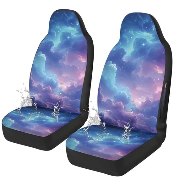 Uourmeti Waterproof Car Front Seat Protector for Automotive Polyester Full Wrapping Edge Car Seat Covers, Galaxy Cloud Print