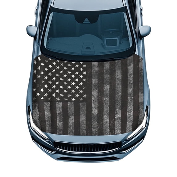 Uourmeti All Weather Protection Car Hood Cover for Sedans Pickup Trucks, Distressed American Flag Car Engine Hood Protector Swimsuit Fabric, Sunproof Car Hood Cover Protector