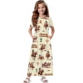 thumbnail image 1 of Uourmeti Western Cowboy Horse Print Girls Maxi Summer Dress with Pocket Short Sleeve Spring Boho Long Sundress Casual School for Kids, Size 13-14 Years, 1 of 7