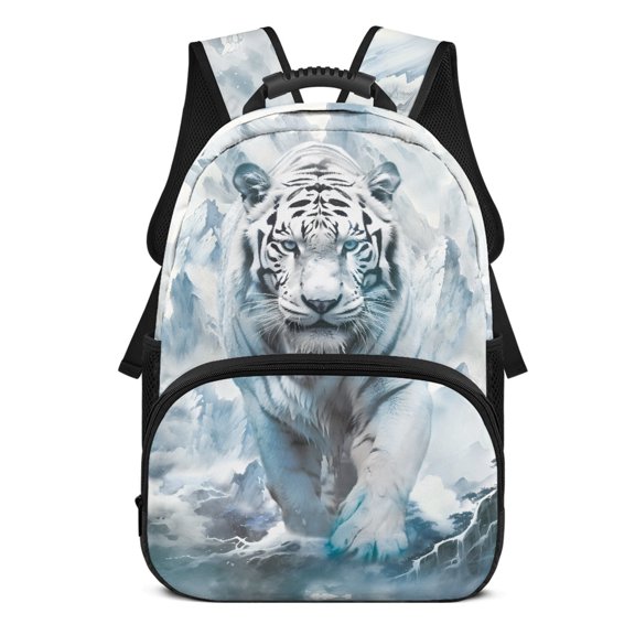 Uourmeti White Tiger Pattern 17 Inch Backpack for Women, Polyester Lightweight School Backpack for Work Daypack