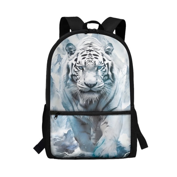 Uourmeti White Tiger Pattern Large Capacity Backpack for Travel School, Personalized Durable Fabric School Backpack Multiple Pockets Student Bookbag