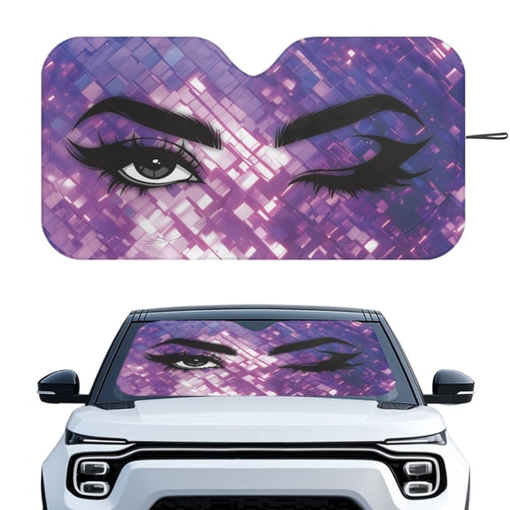 Uourmeti Winking Eye Pixelated Geometric Windshield Sun Shade - UV & Heat Block Foldable Cover for Cars, SUVs & Trucks - Stylish Automotive Interior Accessory