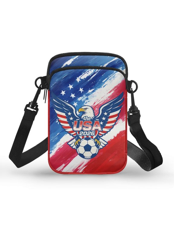 With Adjustable Shoulder Strap Small Purse for Running Casual Outings, Polyester Portable Crossbody Bag, American Flag Brushstroke