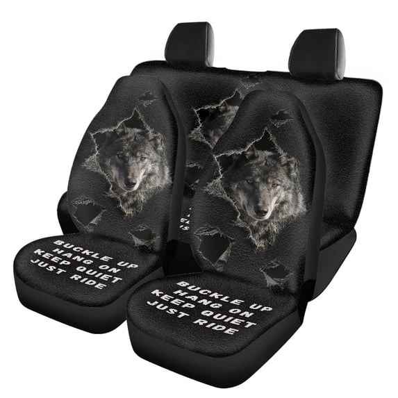 Uourmeti Wolf Ripped Leather Print Car Seat Covers 3 PCS, Car Seat Covers Full Set Polyester Car Front Seats Interior for Trucks Cars most Cars