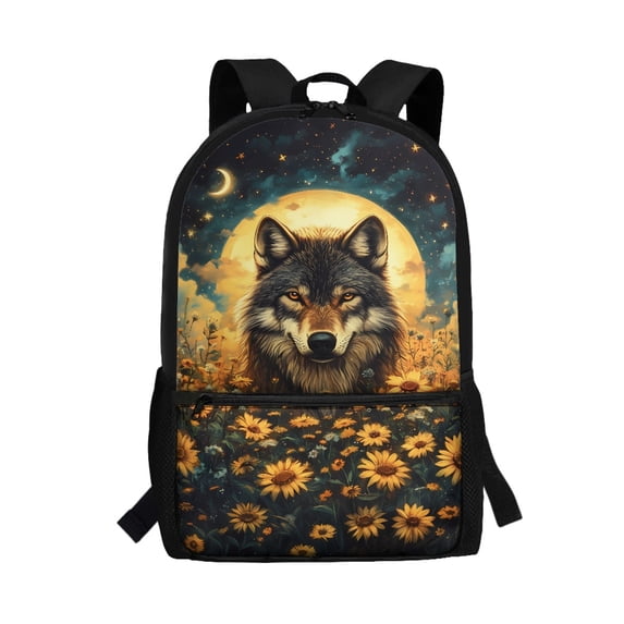 Uourmeti Wolf Sunflower Pattern Large Capacity Backpack for Work Outdoor, Multiple Pockets Daypack Lightweight School Backpack