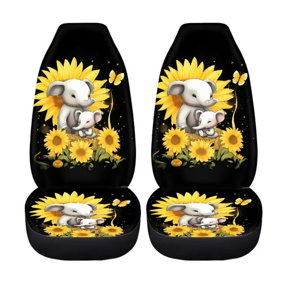 Uourmeti Women 2 Piece Car Front Seat Covers with Sunflower Elephant Family Bucket Seat Protector Universal Fit Most Truck Suv Cute Auto Interior Accessories for Women Girl Vehicle Decor
