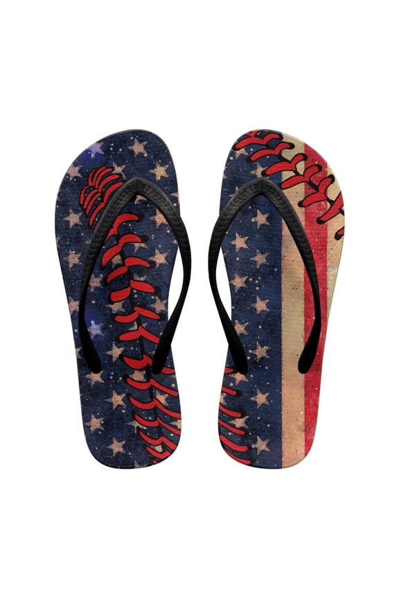 Women Shower Flip Flops Baseball Flag Lightweight Walking Sandals for Women Arch Support