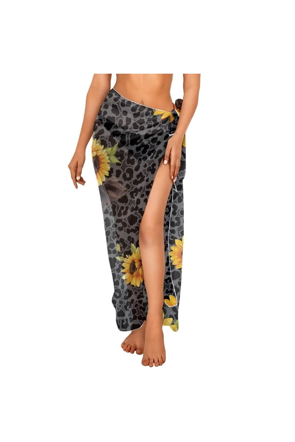 Women Sunflower Highland Cow Leopard Sarong Swimsuit Coverups Chiffon Scarf Blouse for Swimwear Open Front Swimsuit Wrap Cover Ups