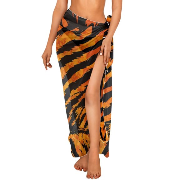 Uourmeti Women Tiger Print Swimsuit Swim Cover Up for Summer Beach Dress Sheer Chiffon Long Bikini Wraps for Party