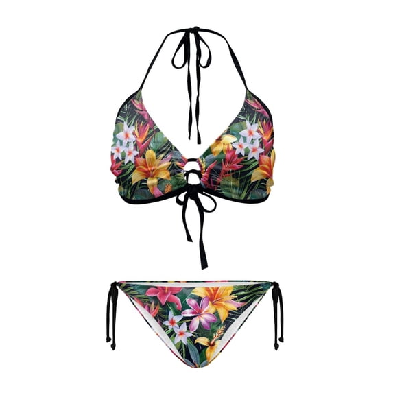 Uourmeti Women's Halter Neck Tropical Floral Bikini Set - Two Piece Triangle Swimsuit with Tie Sides, Quick Dry for Beach Vacation & Pool Party