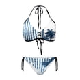 thumbnail image 1 of Uourmeti Women's Halter Neck Two-Piece Bikini Set | Navy Stripe & Palm Tree Design | Quick Dry, Tie Side Swimwear for Beach Vacations & Pool Parties, 1 of 9