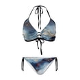 thumbnail image 1 of Uourmeti Women's Halter Neck Two-Piece Triangle Bikini - Blue Gold Marble Abstract Print, Quick Dry, Tie Side - Perfect for Beach Vacation & Pool Party, 1 of 9