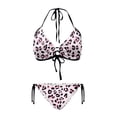 thumbnail image 1 of Uourmeti Women's Pink Leopard Print Halter Bikini Set - Sexy Two-Piece Triangle Swimsuit with Tie Sides - Perfect for Beach Vacation & Pool Party, 1 of 9