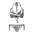 thumbnail image 1 of Uourmeti Women's Retro Floral & Striped Halter Bikini Set - Two Piece Triangle Swimsuit with Tie Side Bottoms for Beach Vacation & Pool Party, 1 of 9