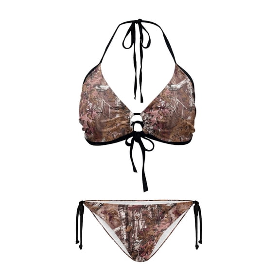 Uourmeti Women's Woodland Camo Halter Triangle Bikini Set - Sexy Tie Side Two Piece Swimsuit for Beach & Pool Vacations