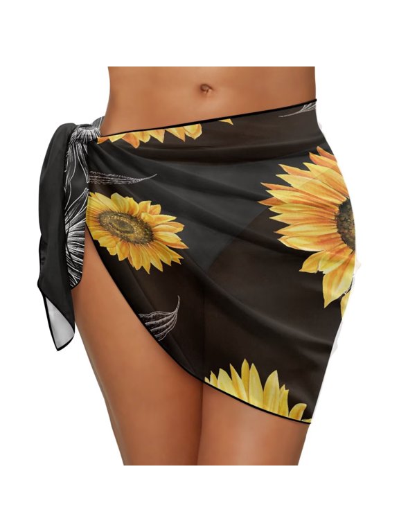 Womens Sunflower Swimsuit Coverups Fashion Ladies Mesh Sheer Bikini Cover Up Sarong Wrap Bathing Suit Coverups