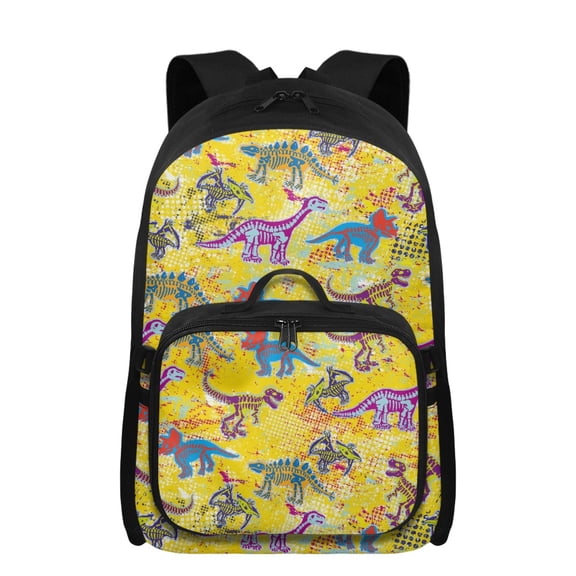 Uourmeti Yellow Dinosaur Girls Backpack with Detachable Lunch Bag Ages 8-10 Primary School Bags Attached Lunch Box 2 in 1 Lightweight Knapsack 17 Inch