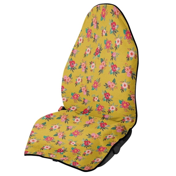 Uourmeti Yellow Floral Theme Terry Cloth Car Seat Cover, Sweating Protector Fits for Sedans, Vans, Truck Seats and Daily Driving